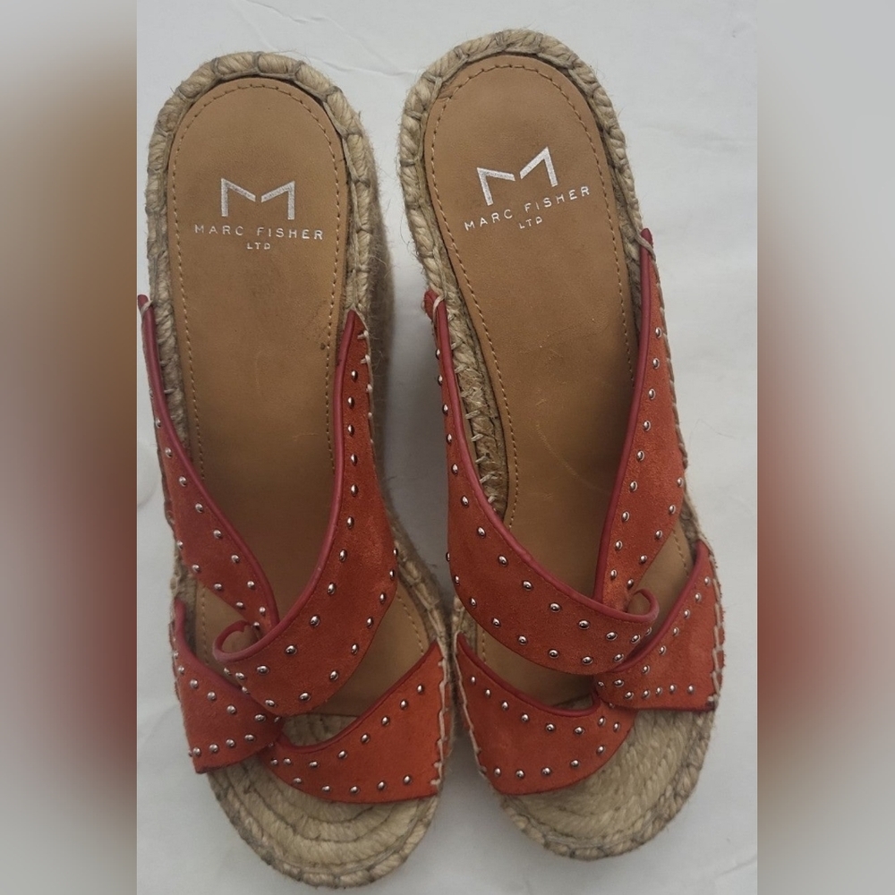 Marc Fisher women's sandals orange silver hardware espadrilles size 6 - Picture 6 of 8